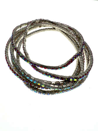 Bracelets - 3 x Stretch Bracelets with Diamantes. 3 x Coloured Rhinestones. Silver Tone Base - ML...