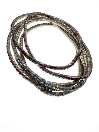 Bracelets - 3 x Stretch Bracelets with Diamantes. 3 x Coloured Rhinestones. Silver Tone Base - ML...