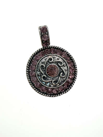 Pendant - Vintage Silver Tone Pendant "O" Link. Pink Centre Stone. Pink Crystal Like Stones - ML2245