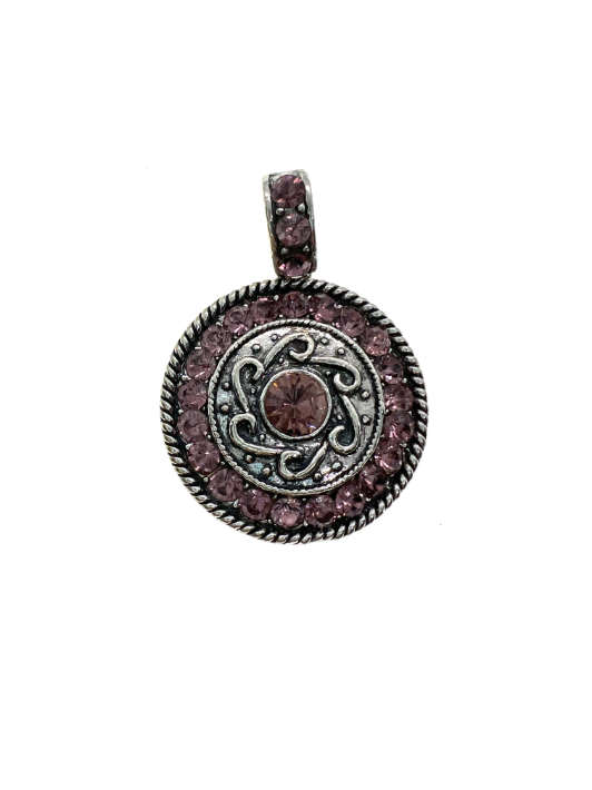 Pendant - Vintage Silver Tone Pendant "O" Link. Pink Centre Stone. Pink Crystal Like Stones - ML2245