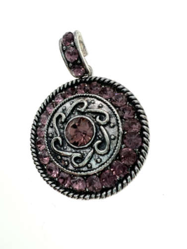 Pendant - Vintage Silver Tone Pendant "O" Link. Pink Centre Stone. Pink Crystal Like Stones - ML2245