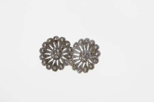 Earrings - Vintage 925 Silver Filigree Flower Earrings with Diamantes - ML2251