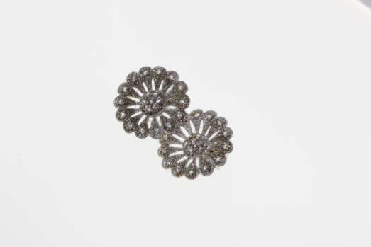 Earrings - Vintage 925 Silver Filigree Flower Earrings with Diamantes - ML2251