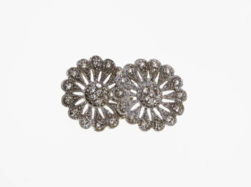 Earrings - Vintage 925 Silver Filigree Flower Earrings with Diamantes - ML2251