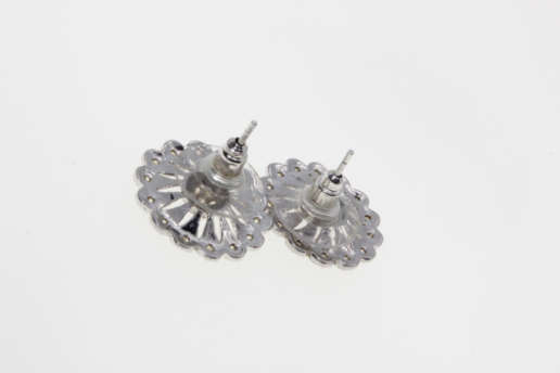 Earrings - Vintage 925 Silver Filigree Flower Earrings with Diamantes - ML2251