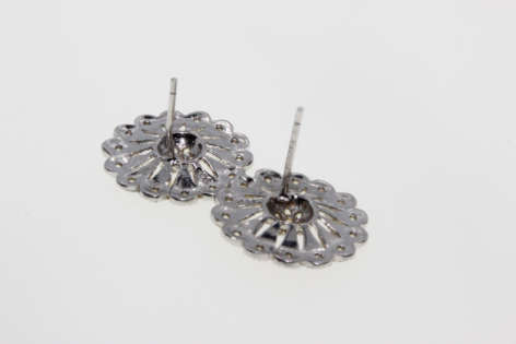 Earrings - Vintage 925 Silver Filigree Flower Earrings with Diamantes - ML2251
