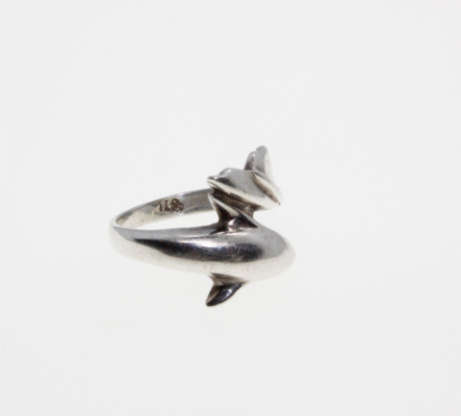Ring - Silver Stamped Childrens Dolphin Ring - ML2255