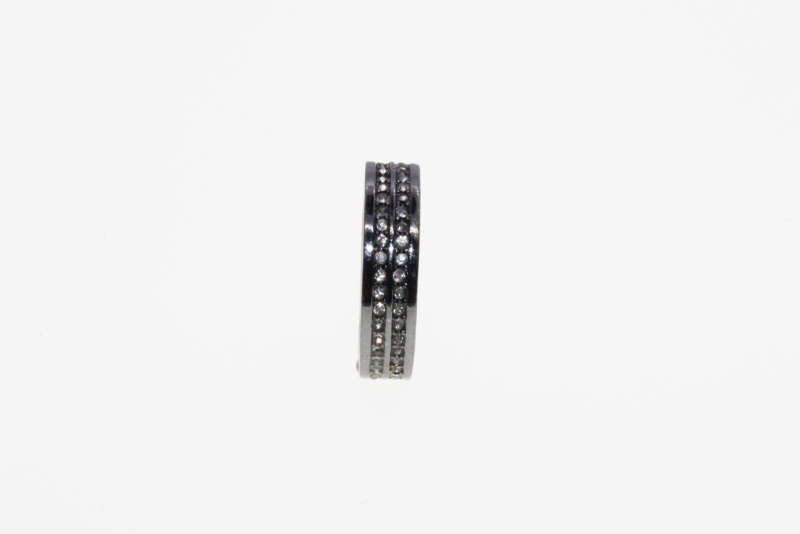 Ring - Vintage Dark Metal Tone Ring with 2 Rows of Diamante Stones - ML2257