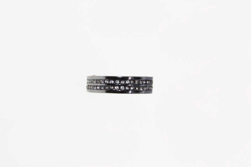 Ring - Vintage Dark Metal Tone Ring with 2 Rows of Diamante Stones - ML2257