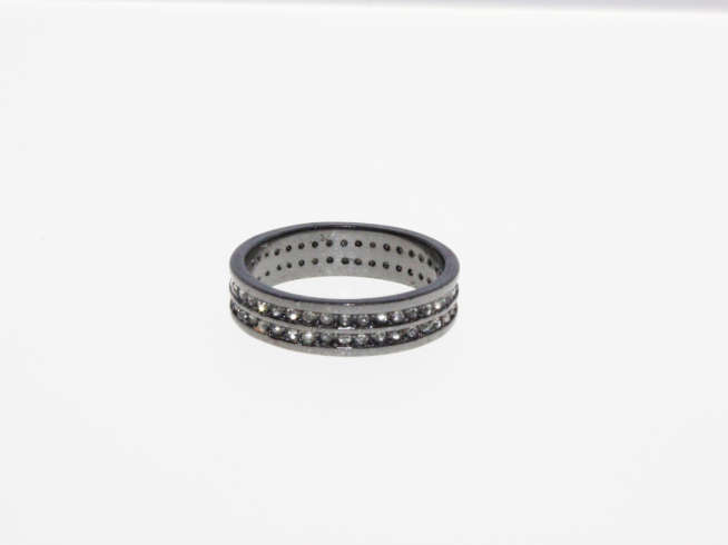 Ring - Vintage Dark Metal Tone Ring with 2 Rows of Diamante Stones - ML2257