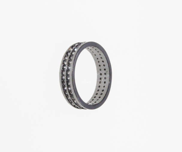 Ring - Vintage Dark Metal Tone Ring with 2 Rows of Diamante Stones - ML2257