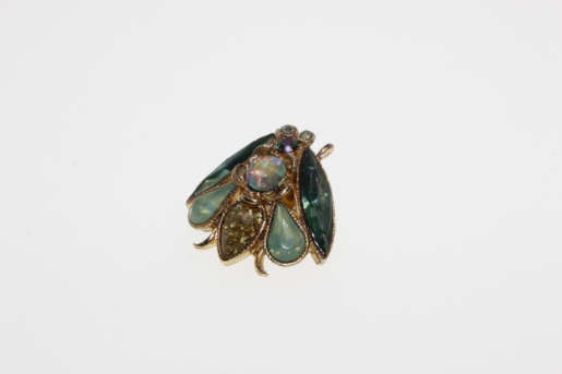 Brooch Pin - Vintage Gold Tone Fly Insect Pin with Aquamarine Green Colour Stones - ML2259