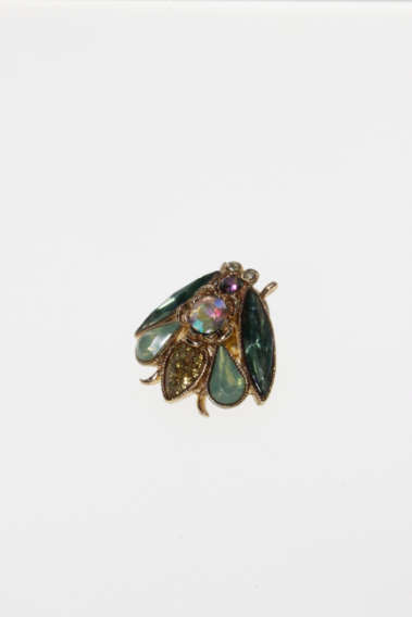 Brooch Pin - Vintage Gold Tone Fly Insect Pin with Aquamarine Green Colour Stones - ML2259