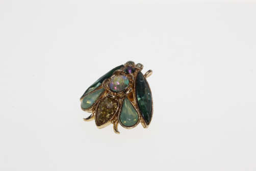 Brooch Pin - Vintage Gold Tone Fly Insect Pin with Aquamarine Green Colour Stones - ML2259