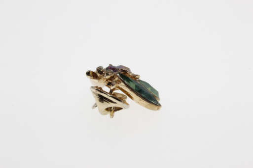 Brooch Pin - Vintage Gold Tone Fly Insect Pin with Aquamarine Green Colour Stones - ML2259