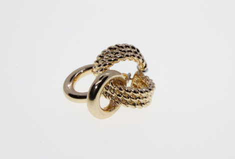 Earrings - Gold Tone Earrings with Rope Design and Circular Hoop - ML2261