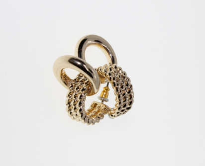 Earrings - Gold Tone Earrings with Rope Design and Circular Hoop - ML2261