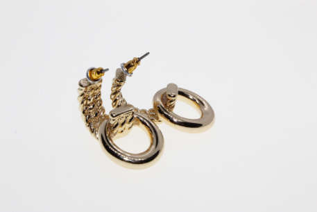 Earrings - Gold Tone Earrings with Rope Design and Circular Hoop - ML2261