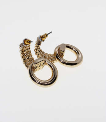 Earrings - Gold Tone Earrings with Rope Design and Circular Hoop - ML2261