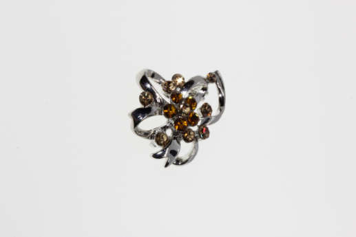 Brooch - Vintage Silver Tone Floral Bouquet Design with Yellow Diamante Stones - ML2262