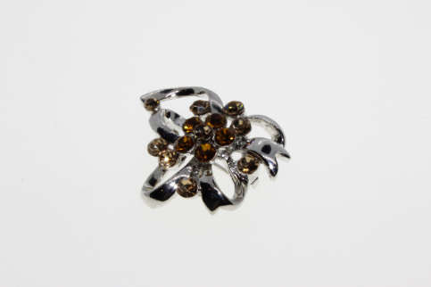 Brooch - Vintage Silver Tone Floral Bouquet Design with Yellow Diamante Stones - ML2262