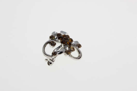 Brooch - Vintage Silver Tone Floral Bouquet Design with Yellow Diamante Stones - ML2262