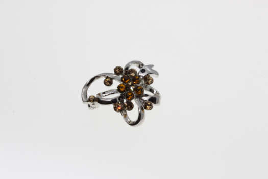 Brooch - Vintage Silver Tone Floral Bouquet Design with Yellow Diamante Stones - ML2262