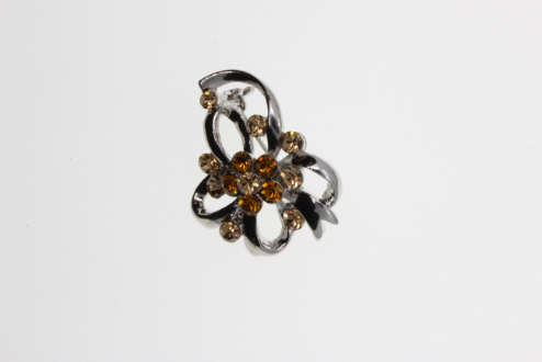 Brooch - Vintage Silver Tone Floral Bouquet Design with Yellow Diamante Stones - ML2262