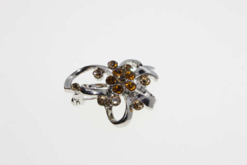 Brooch - Vintage Silver Tone Floral Bouquet Design with Yellow Diamante Stones - ML2262