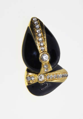 Earrings - Vintage Black Teardrop Gold Tone Earrings with Diamantes - ML2265