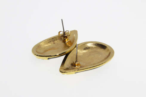 Earrings - Vintage Black Teardrop Gold Tone Earrings with Diamantes - ML2265