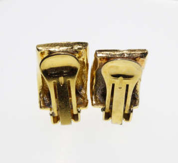 Earrings - Vintage Gold Tone Earring with Off-White Enamel Square and Diamantes - ML2266