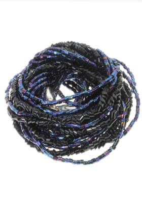 Necklace - Vintage Silver Tone Blue Beaded Necklace with 9 Strands - ML2268