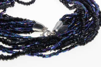 Necklace - Vintage Silver Tone Blue Beaded Necklace with 9 Strands - ML2268