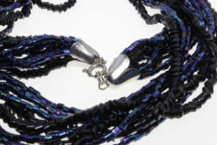 Necklace - Vintage Silver Tone Blue Beaded Necklace with 9 Strands - ML2268