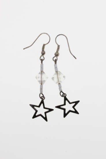 Earrings - Vintage Beaded Silver Tone Star Earrings - ML2269