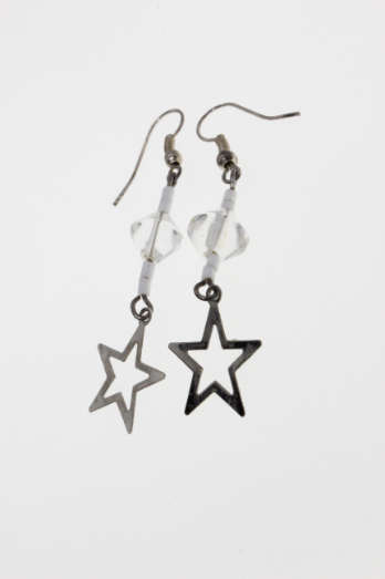 Earrings - Vintage Beaded Silver Tone Star Earrings - ML2269