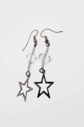 Earrings - Vintage Beaded Silver Tone Star Earrings - ML2269