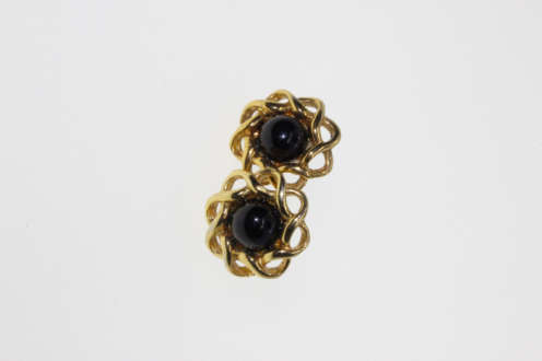 Earrings - Vintage Floral Type Gold Tone Earrings with Black Bead in Centre - ML2271