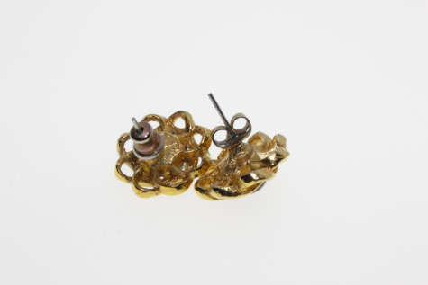 Earrings - Vintage Floral Type Gold Tone Earrings with Black Bead in Centre - ML2271