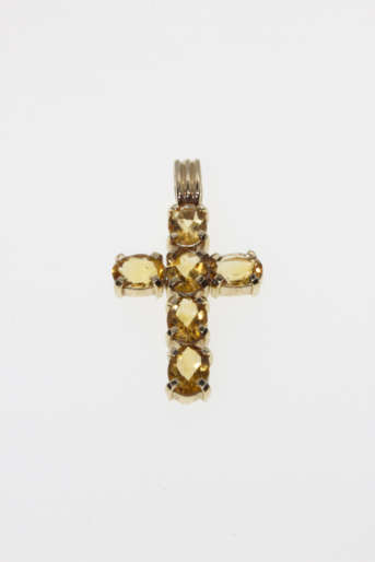 Pendant - Vintage 9ct Gold Cross Pendant with 6 x Citrine Gemstones - ML2273