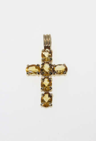 Pendant - Vintage 9ct Gold Cross Pendant with 6 x Citrine Gemstones - ML2273