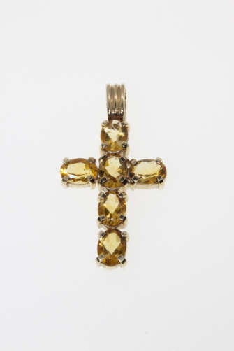 Pendant - Vintage 9ct Gold Cross Pendant with 6 x Citrine Gemstones - ML2273