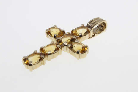 Pendant - Vintage 9ct Gold Cross Pendant with 6 x Citrine Gemstones - ML2273