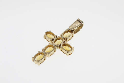 Pendant - Vintage 9ct Gold Cross Pendant with 6 x Citrine Gemstones - ML2273