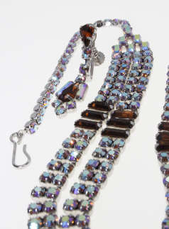 Set - Vintage Silver Tone Diamante Necklace and Earrings with Brown Rhinestones - ML2278