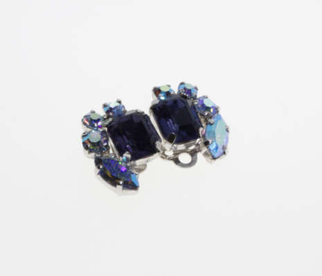 Set - Vintage Silver Tone Blue Diamante Necklace and Earrings with Centre Blue Diamante - ML2279