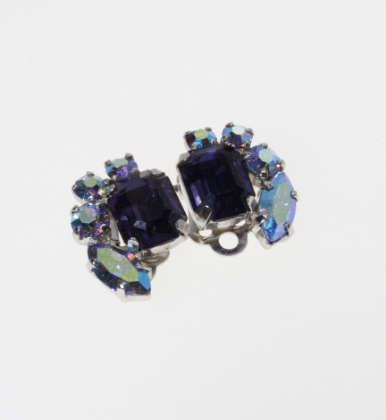 Set - Vintage Silver Tone Blue Diamante Necklace and Earrings with Centre Blue Diamante - ML2279