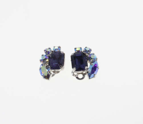 Set - Vintage Silver Tone Blue Diamante Necklace and Earrings with Centre Blue Diamante - ML2279