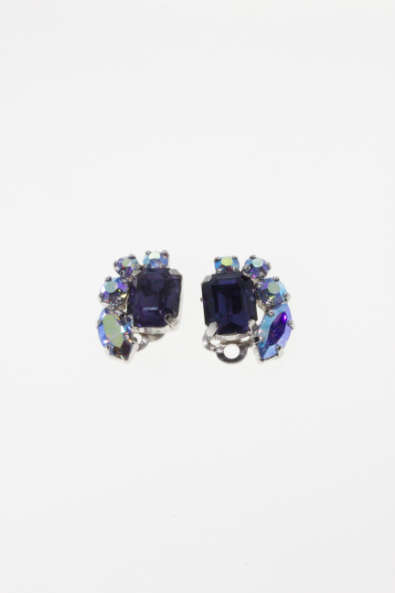Set - Vintage Silver Tone Blue Diamante Necklace and Earrings with Centre Blue Diamante - ML2279